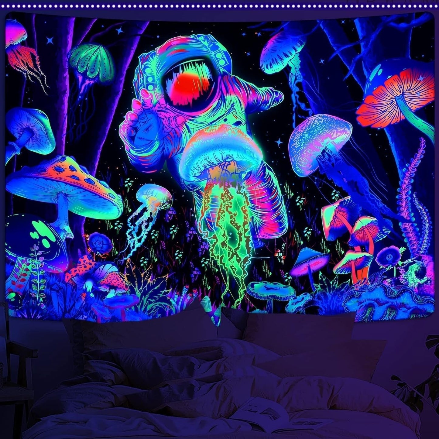 Tapisserie alishomtll lumière noire art mural abstrait Maison - Accessoires et Décorations Naty Shop Multi 210L X 150B Cm