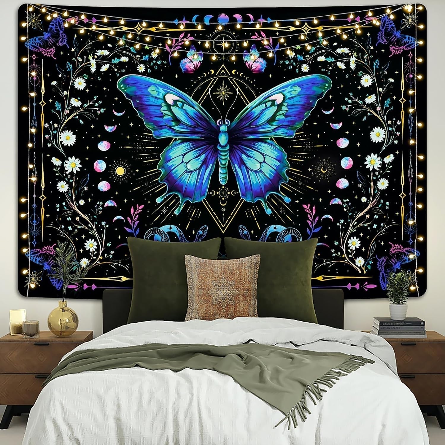 Tapisserie alishomtll papillon phase de lune floral marguerite noir Maison - Accessoires et Décorations Naty Shop