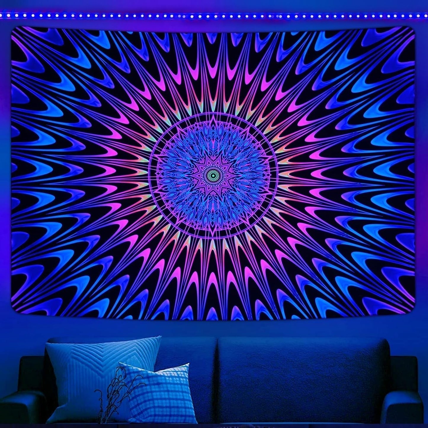 Tapisserie alishomtll mandala coloré art lumière noire Accueil - Accessoires et Décorations Naty Shop 210L X 150B Cm
