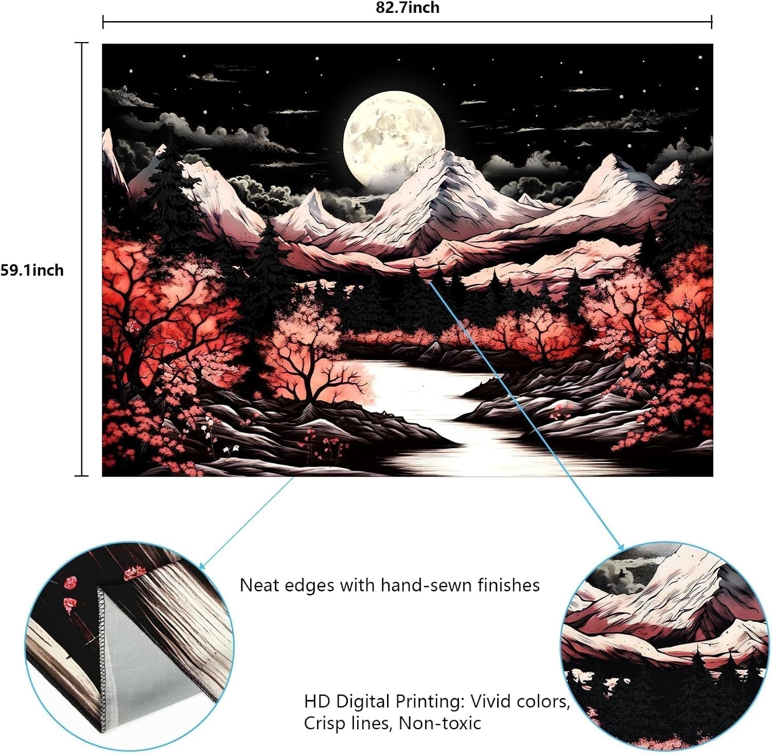 Tapisserie alishomtll scène de montagne lune forêt montagnes Maison - Accessoires et Décorations Naty Shop