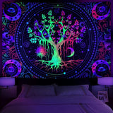 Tapisserie alishomtll arbre vie fluorescent soleil et lune Maison - Accessoires et Décorations Naty Shop Multi 210L X 150B Cm