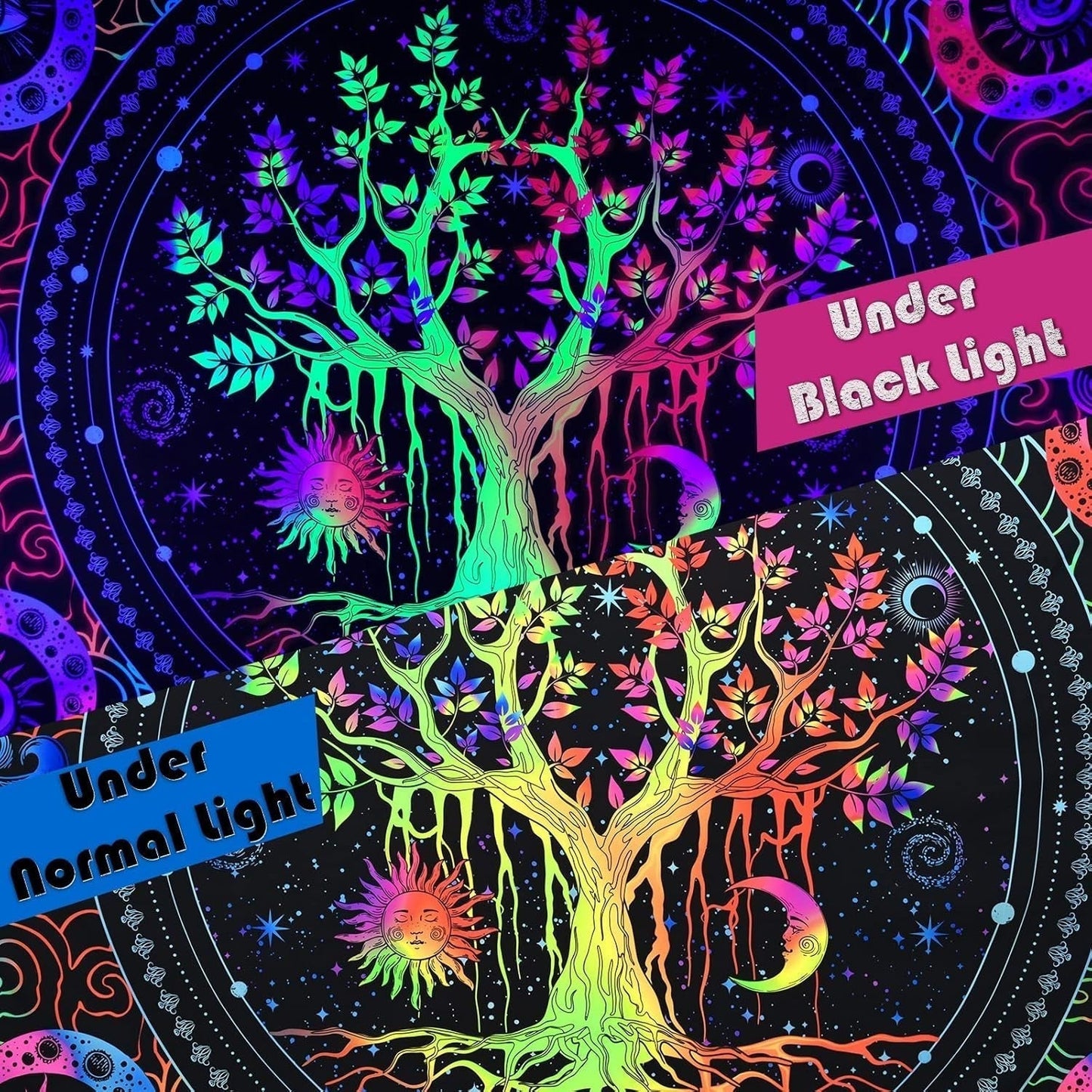 Tapisserie alishomtll arbre vie fluorescent soleil et lune Accueil - Accessoires et Décorations Naty Shop