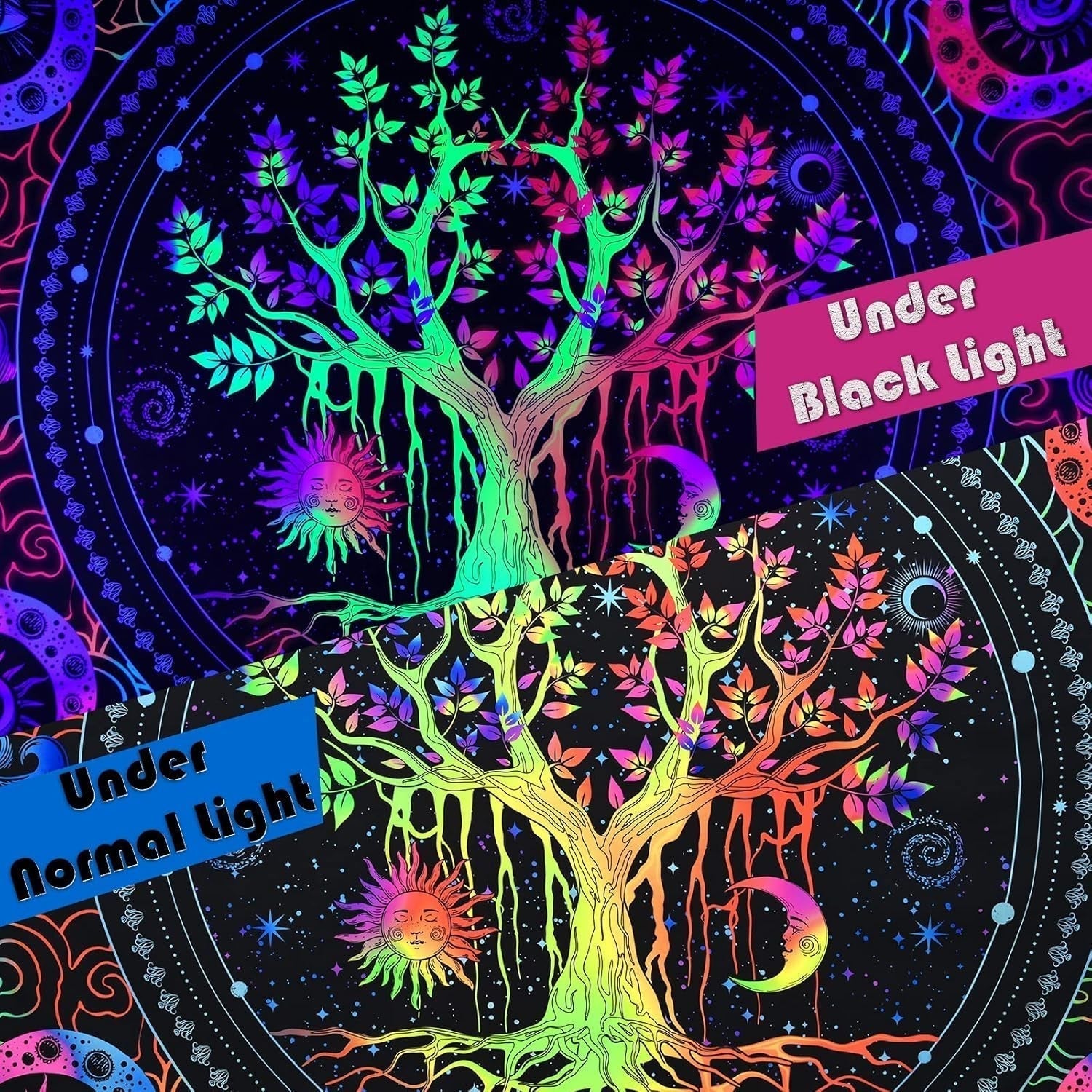 Tapisserie alishomtll arbre vie fluorescent soleil et lune Accueil - Accessoires et Décorations Naty Shop