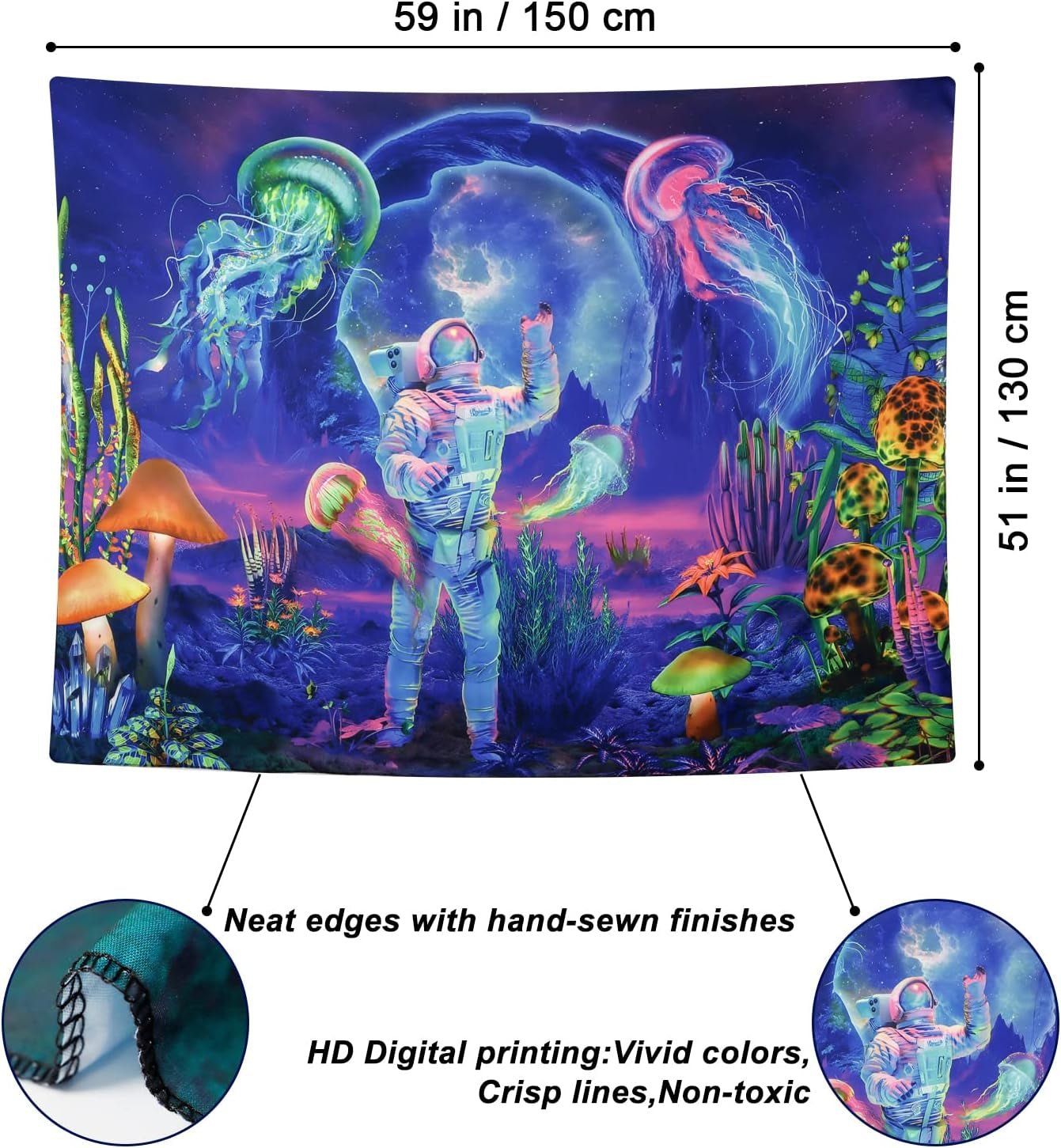Tapisserie betylfoy lumière noire astronaute plantes réactives méduses Maison - Accessoires et Décorations Naty Shop