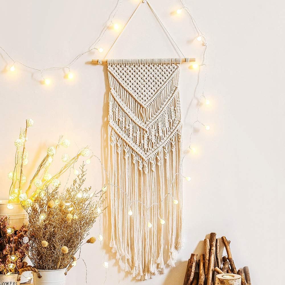 Déco tapisserie attrape-rêves tissé blanc décoration murale Maison - Accessoires et Décoration Naty Shop Pompons triangle