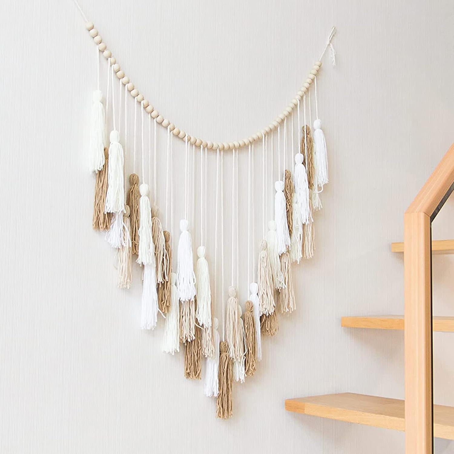 Tapisserie déco suspendue tissée pastorale en perles de bois Maison - Accessoires et Décorations Naty Shop