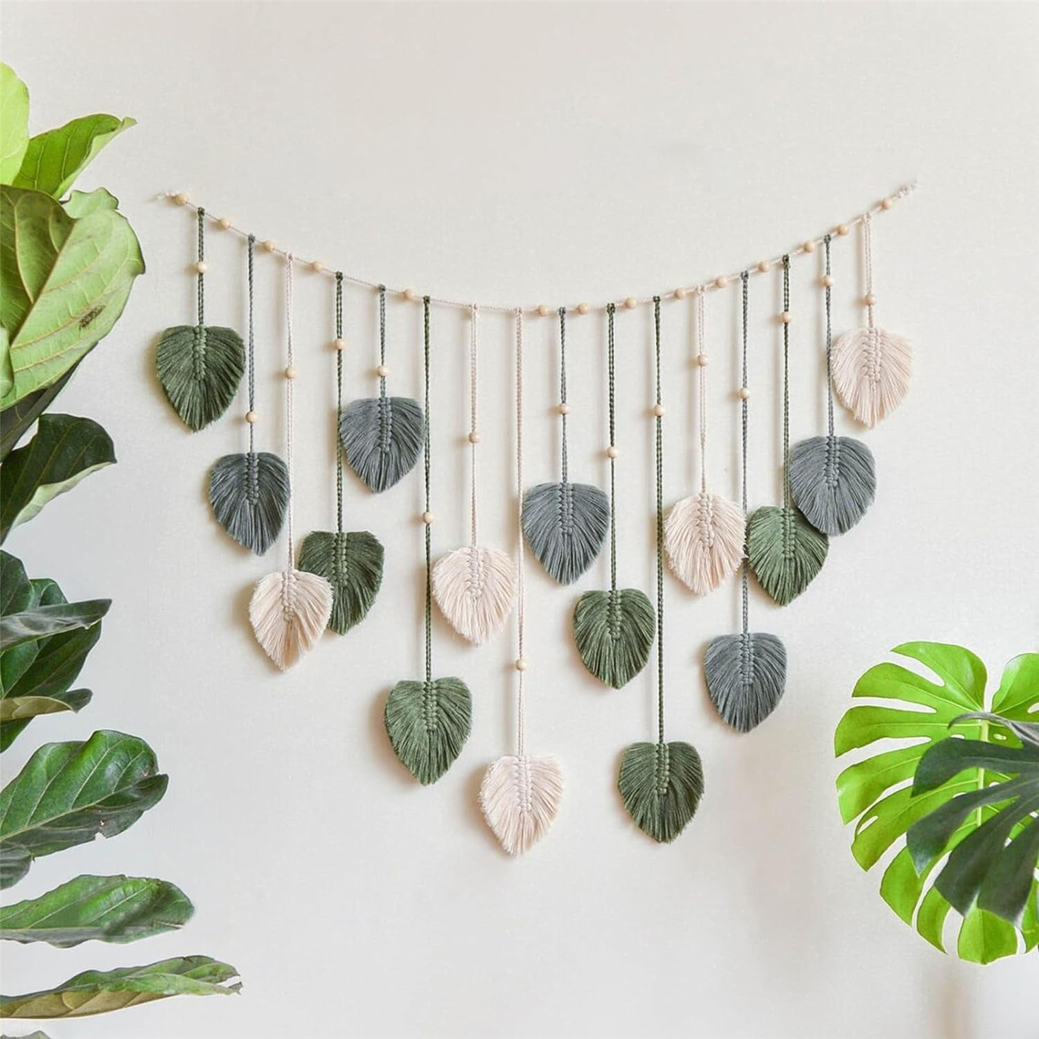 Tapisserie décoration grosses perles tissées feuilles de bois Maison - Accessoires et Décorations Naty Shop