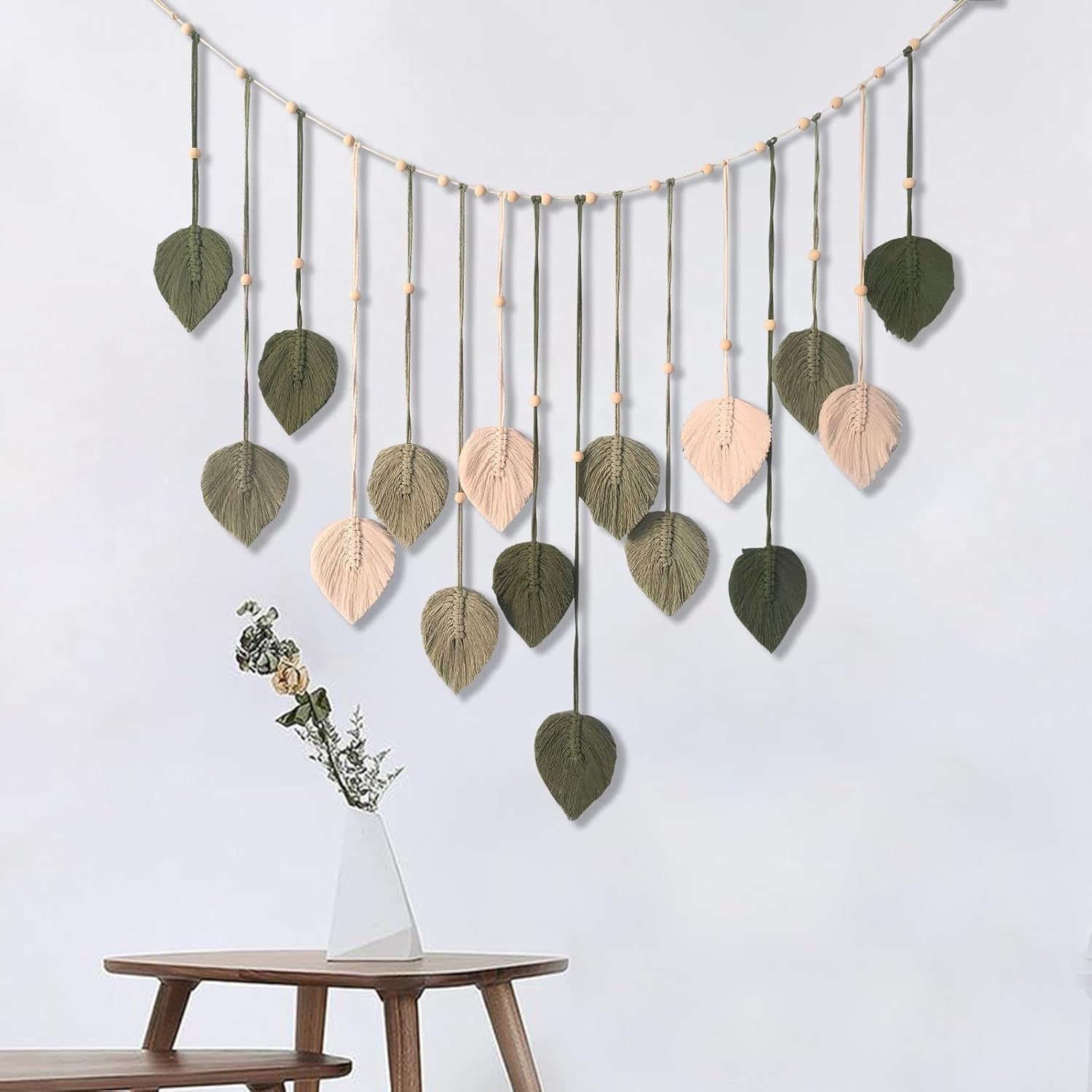 Tapisserie décoration perles bois motif feuille Accueil - Accessoires et Décorations Naty Shop Default Title