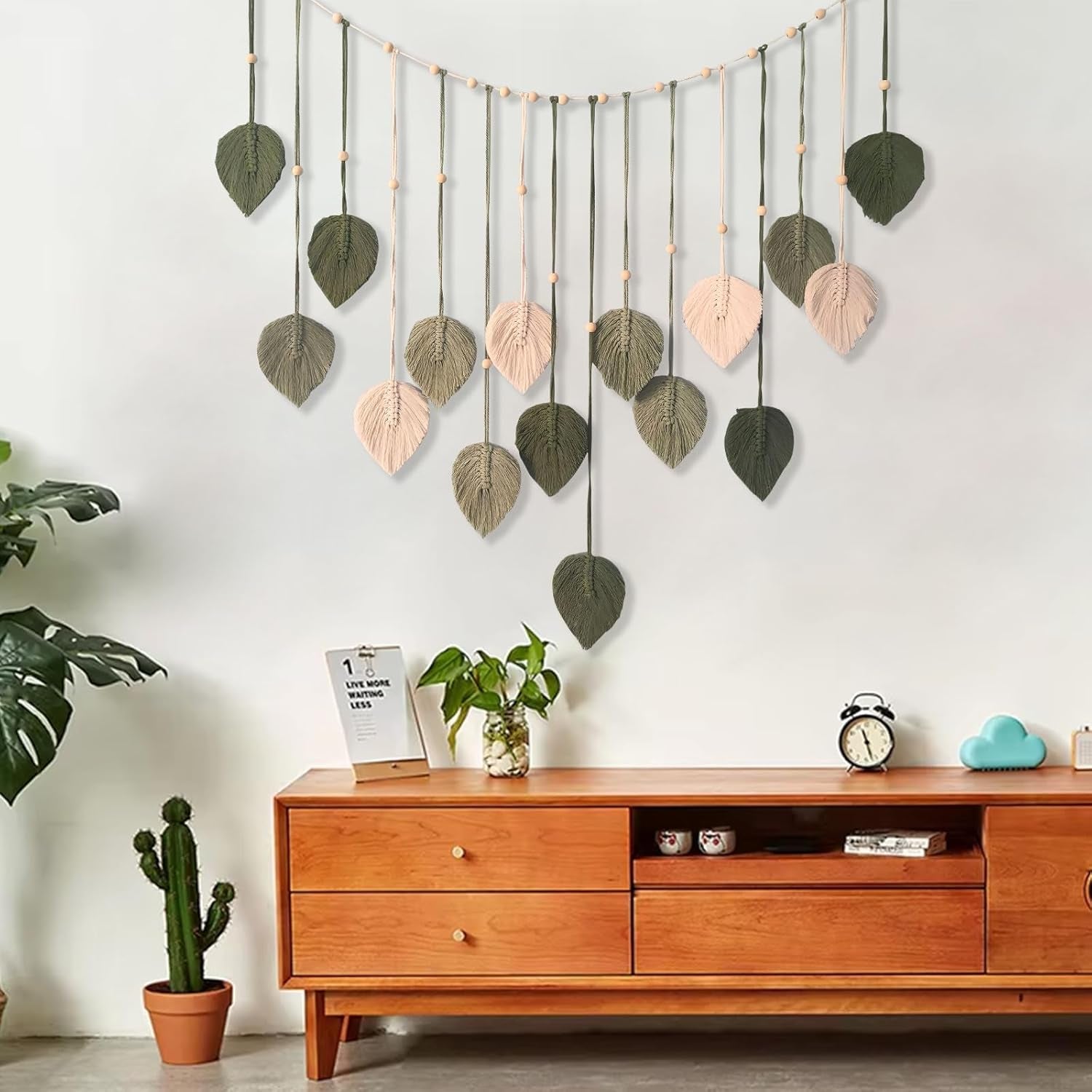 Tapisserie décoration perles en bois motif feuille Maison - Accessoires et Décorations Naty Shop