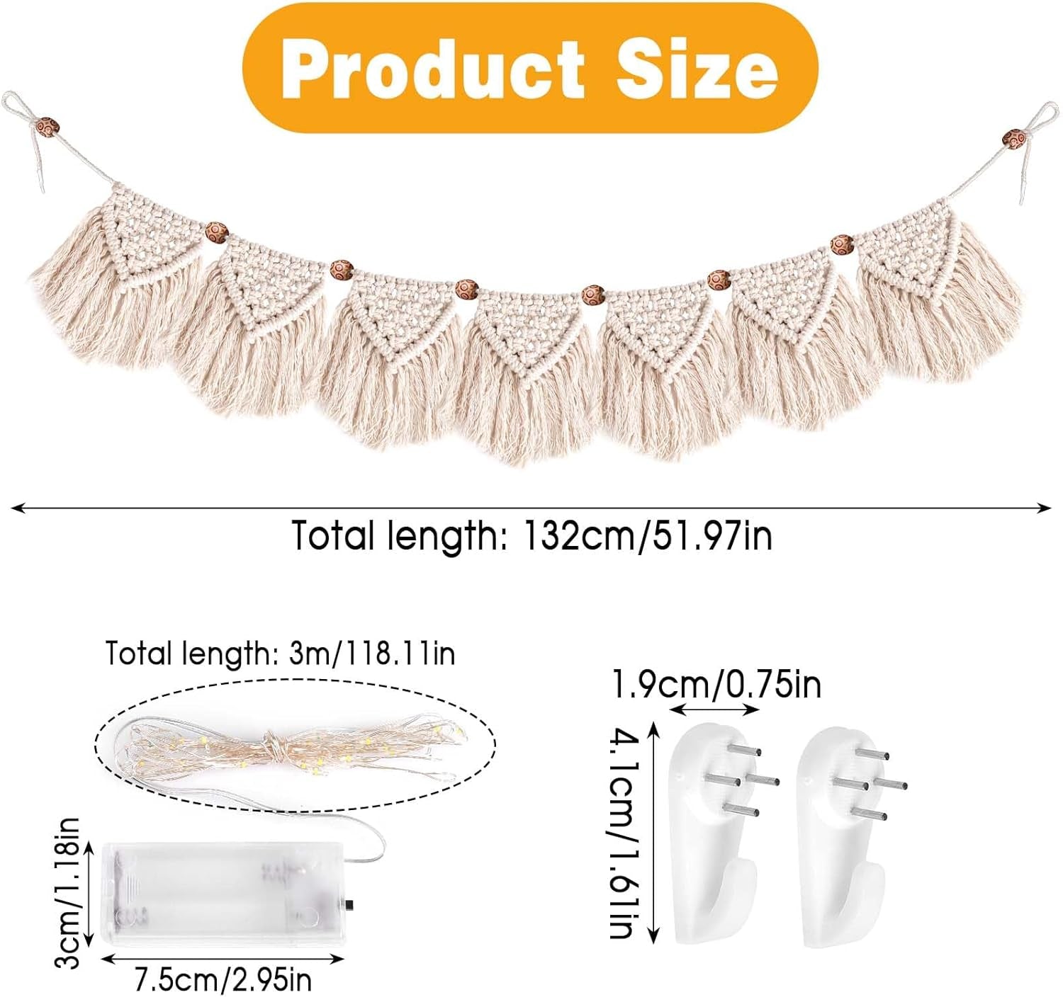 Tapisserie décoration fait main franges tissées guirlande led Maison - Accessoires et Décorations Naty Shop