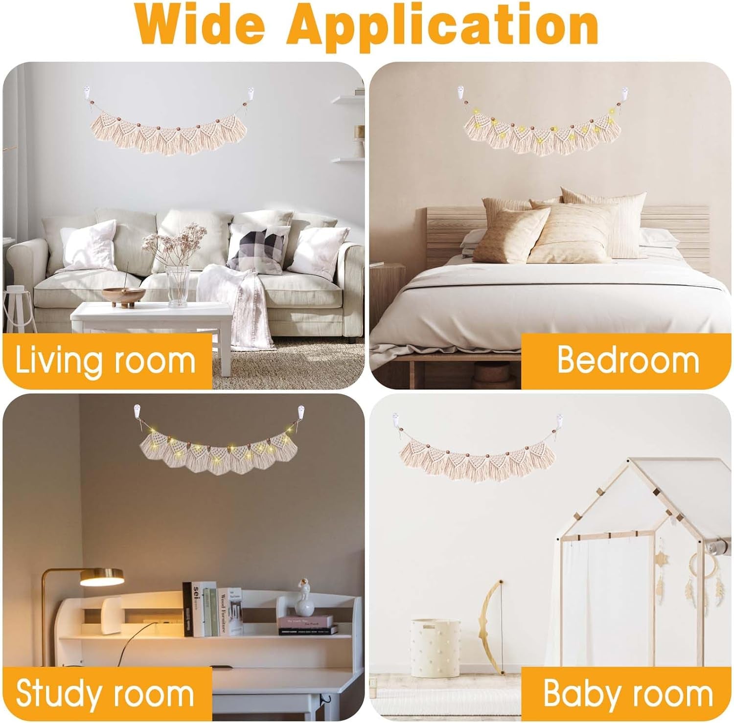 Tapisserie décoration fait main franges tissées guirlande led Maison - Accessoires et Décorations Naty Shop