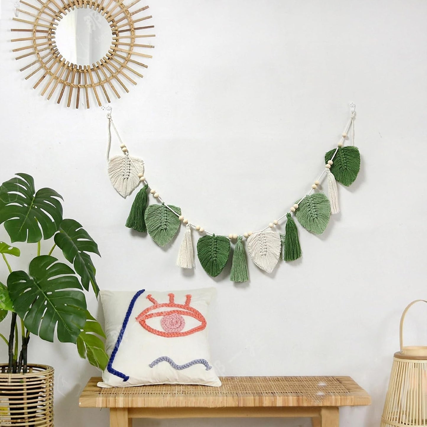 Tapisserie décorative tissée feuilles franges chic Accueil - Accessoires et Décorations Naty Shop