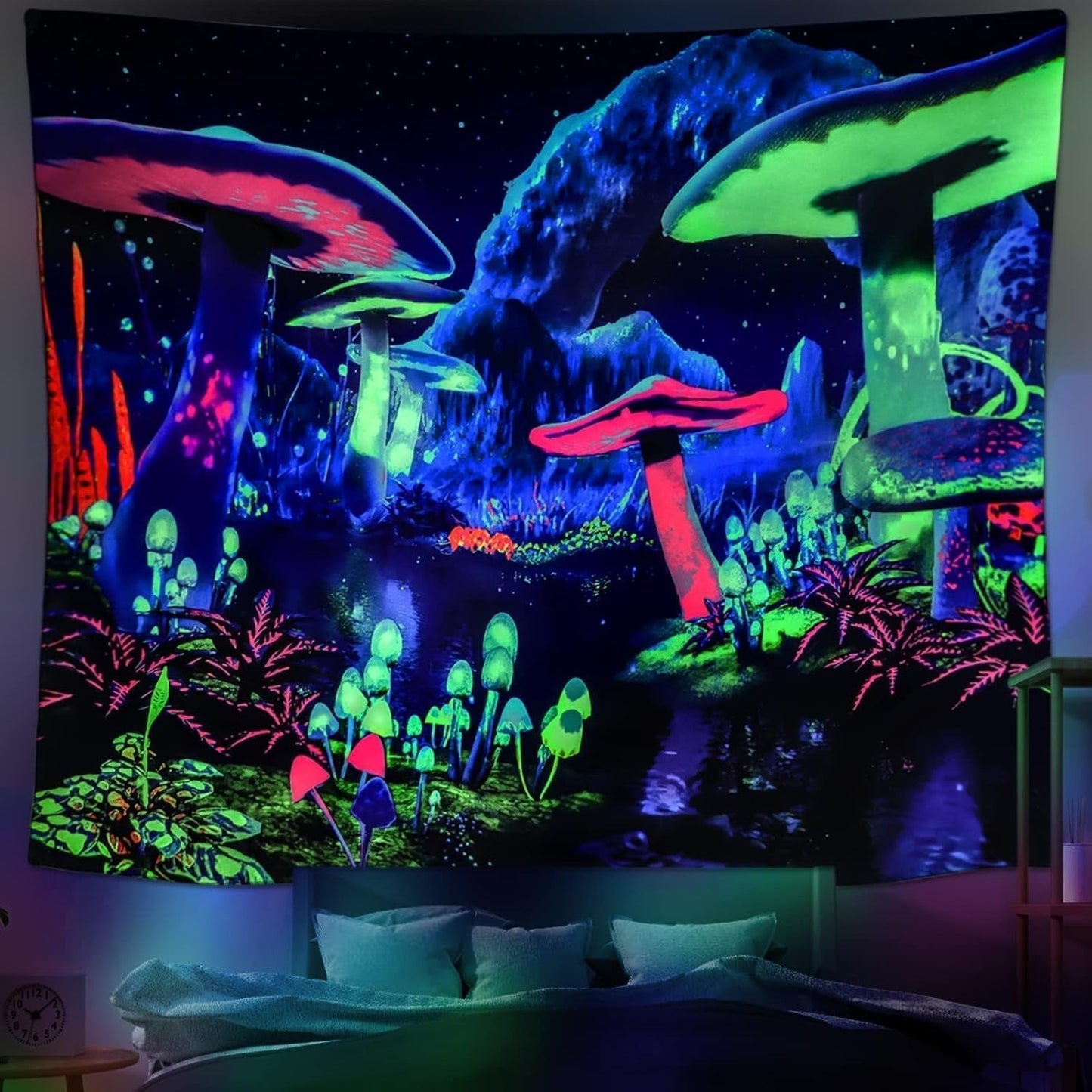 Tapisserie dremisland blacklight champignon psychédélique réactif mur galaxie Maison - Accessoires et Décorations Naty Shop Champignon 200L X 148B Cm