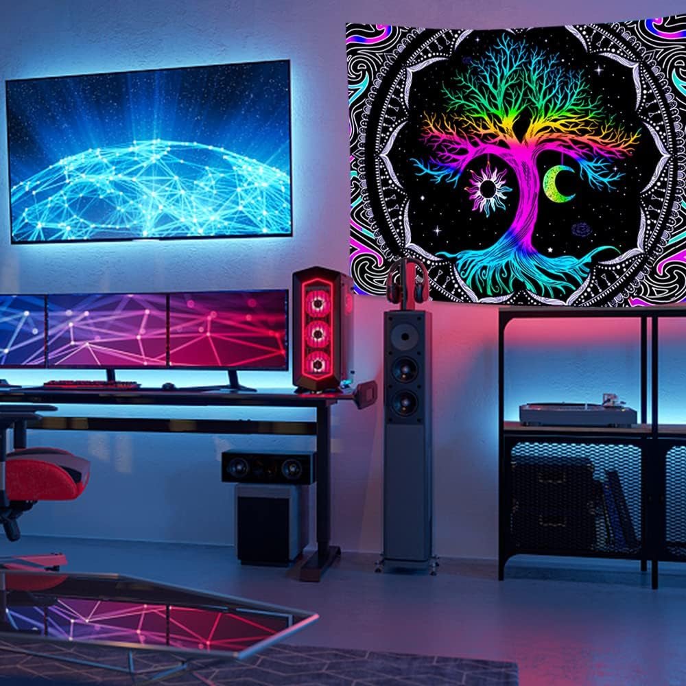 Tapisserie fluorescente arbre vie lune psychédélique Accueil - Accessoires et Décorations Naty Shop
