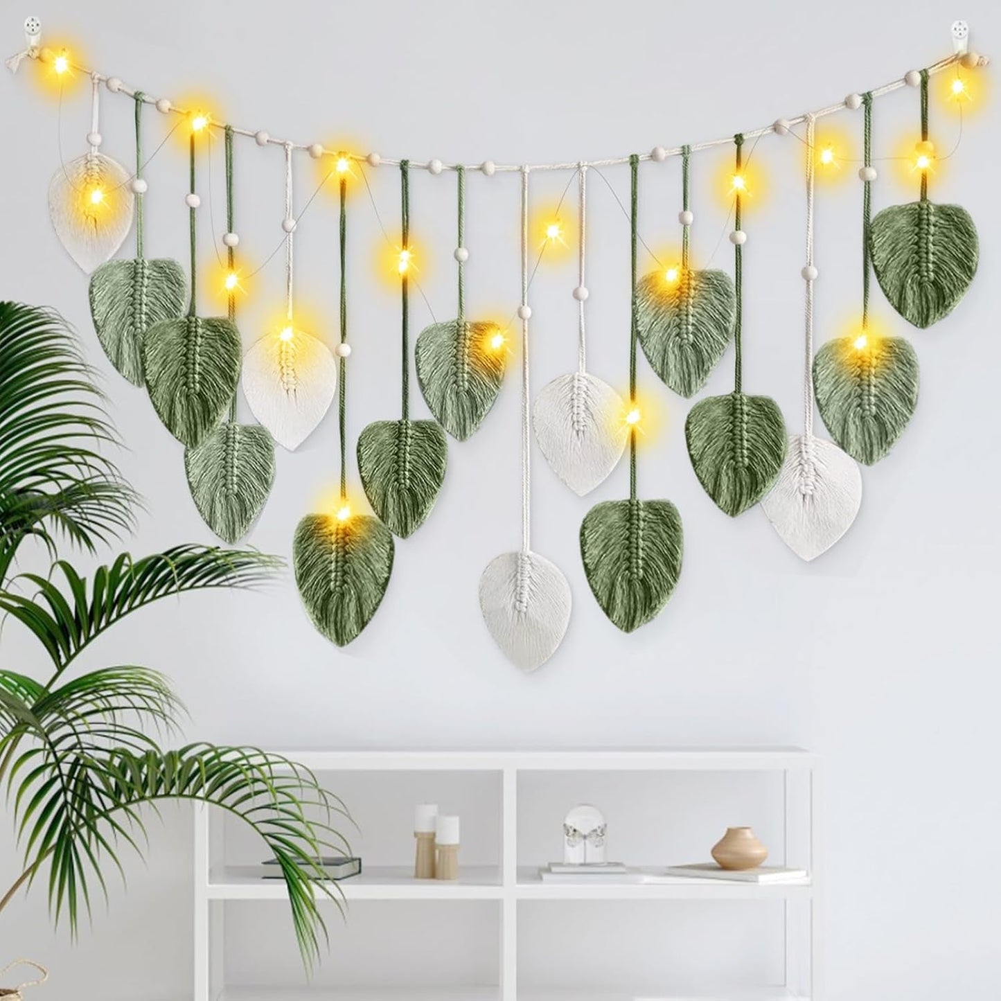 Tapisserie ihonyi déco chic guirlande frangée led Maison - Accessoires et Décorations Naty Shop Blanc + vert 160*60cm