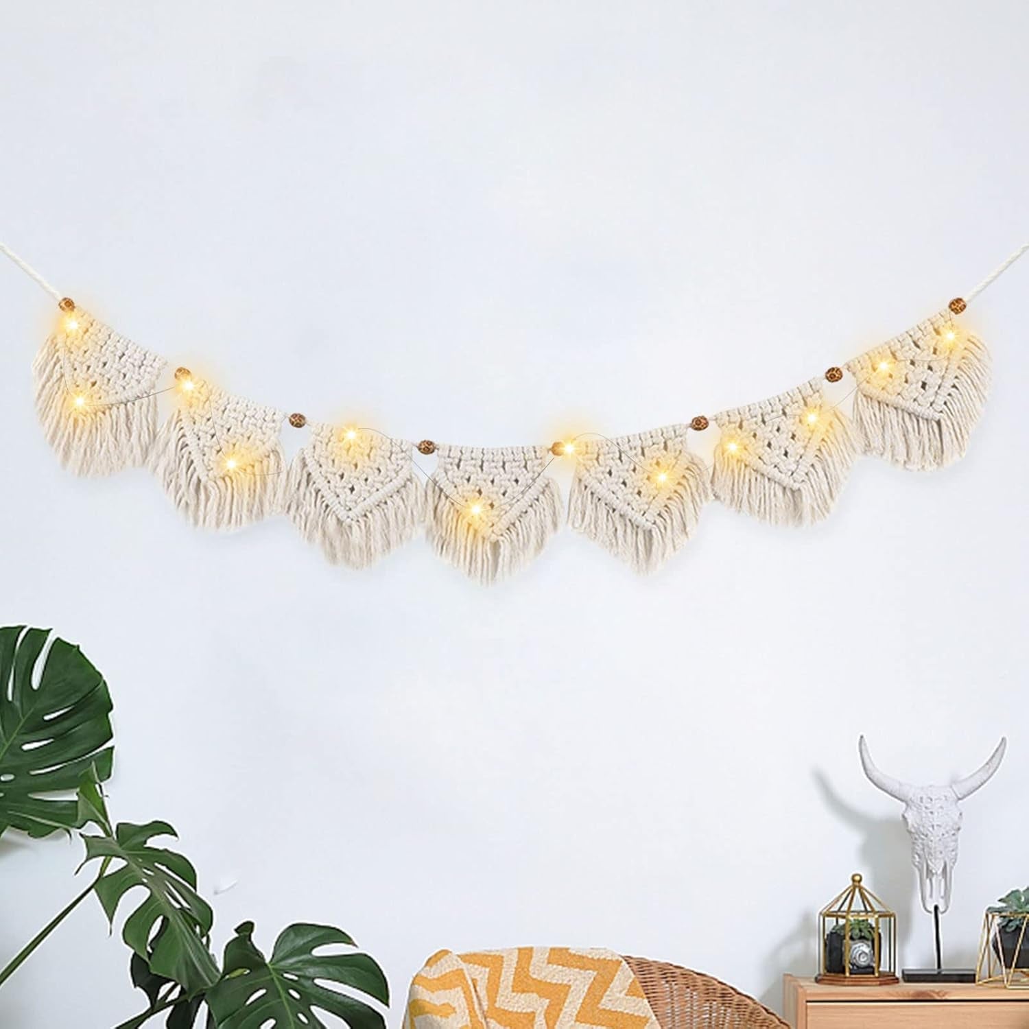 Tapisserie ihonyi déco chic guirlande frangée led Maison - Accessoires et Décorations Naty Shop Beige 100*17cm