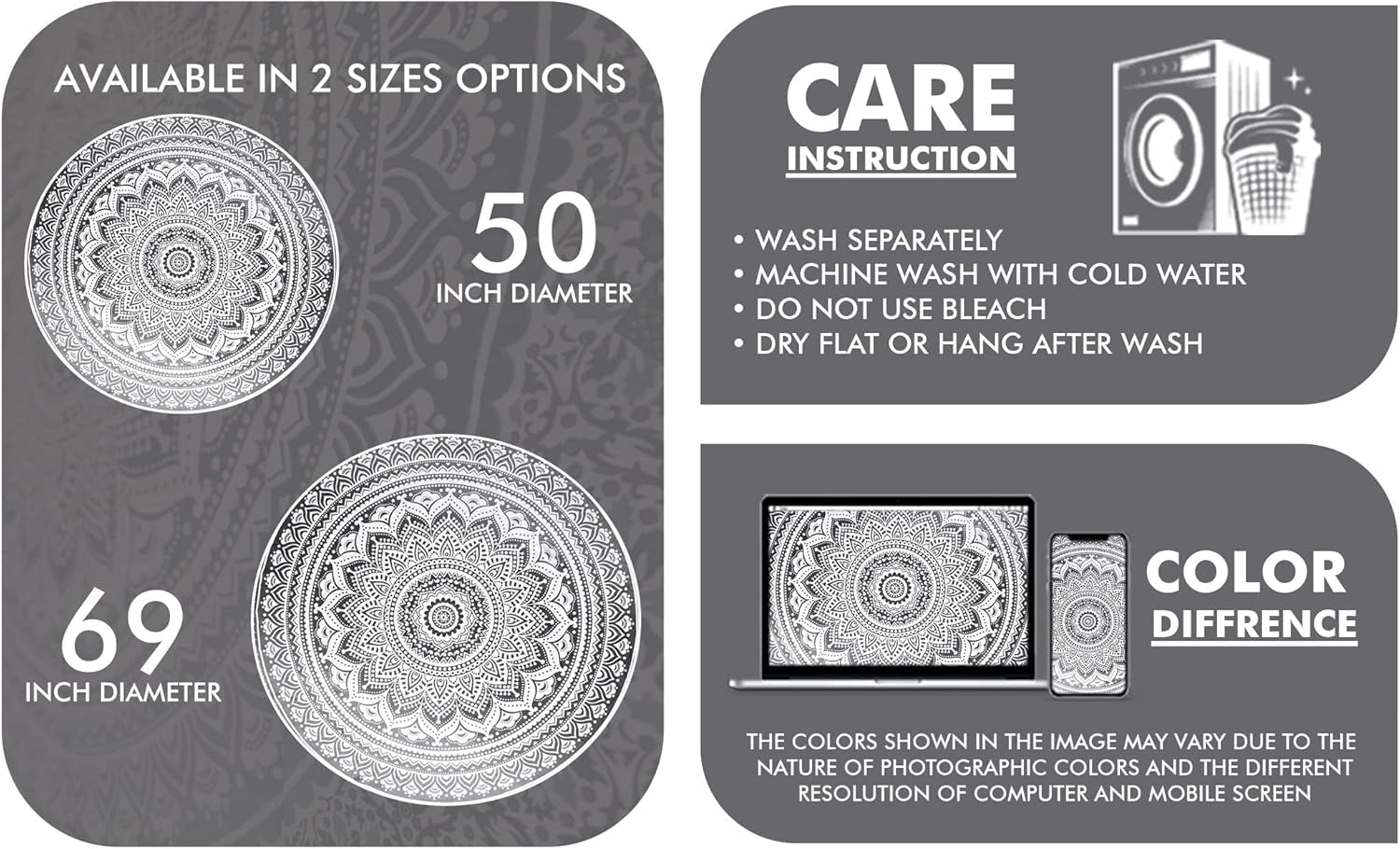 Tapisserie Inde serviette de plage ronde mandala hippiegrand indien Maison - Accessoires et Décorations Naty Shop