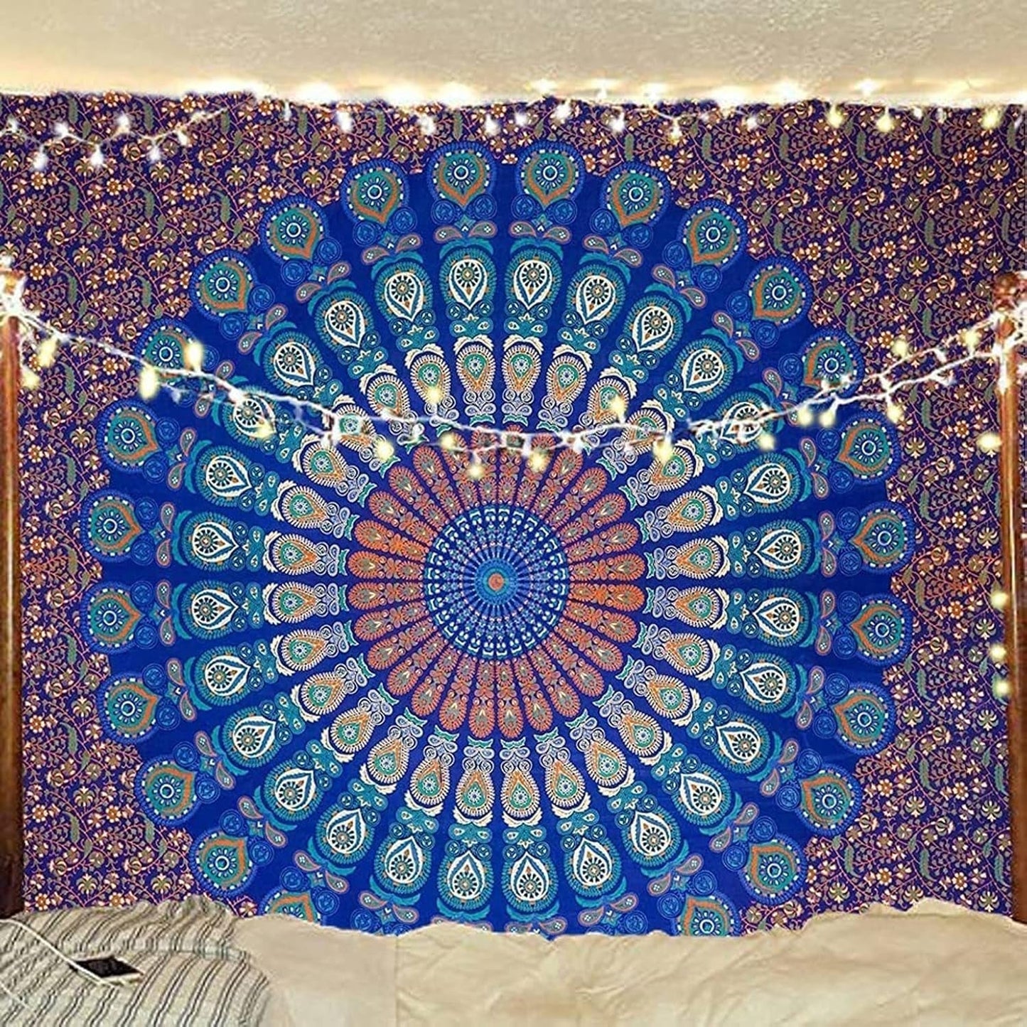 Tapisserie indienne mandala psychédélique éléphant bleu turquoise Accueil - Accessoires et Décorations Naty Shop