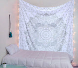 Tapisserie indienne mandala argent blanc chambre toile esthétique Maison - Accessoires et Décorations Naty Shop
