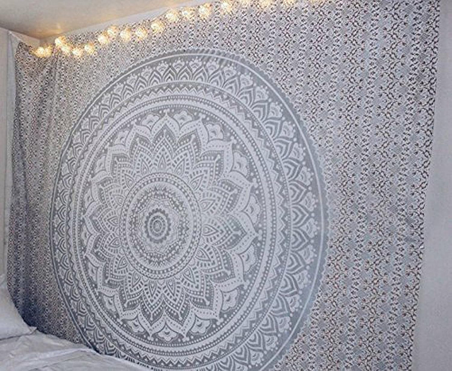 Tapisserie indienne mandala argent blanc chambre toile esthétique Accueil - Accessoires et Décorations Naty Shop Default Title