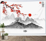 Tapisserie japonaise panza fleurs de cerisier rouge mur soleil Accueil - Accessoires et Décorations Naty Shop Multi 01 200L X 150B Cm