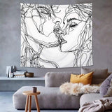 Tapisserie lomohoo croquis abstrait art noir blanc baiser Accueil - Accessoires et Décorations Naty Shop