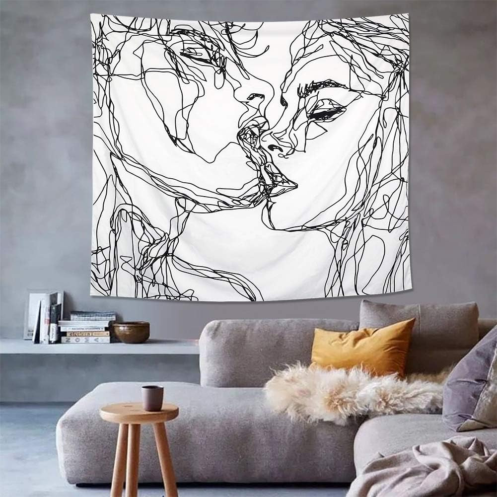 Tapisserie lomohoo croquis abstrait art noir blanc baiser Accueil - Accessoires et Décorations Naty Shop