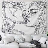 Tapisserie lomohoo croquis abstrait art noir blanc baiser Accueil - Accessoires et Décorations Naty Shop