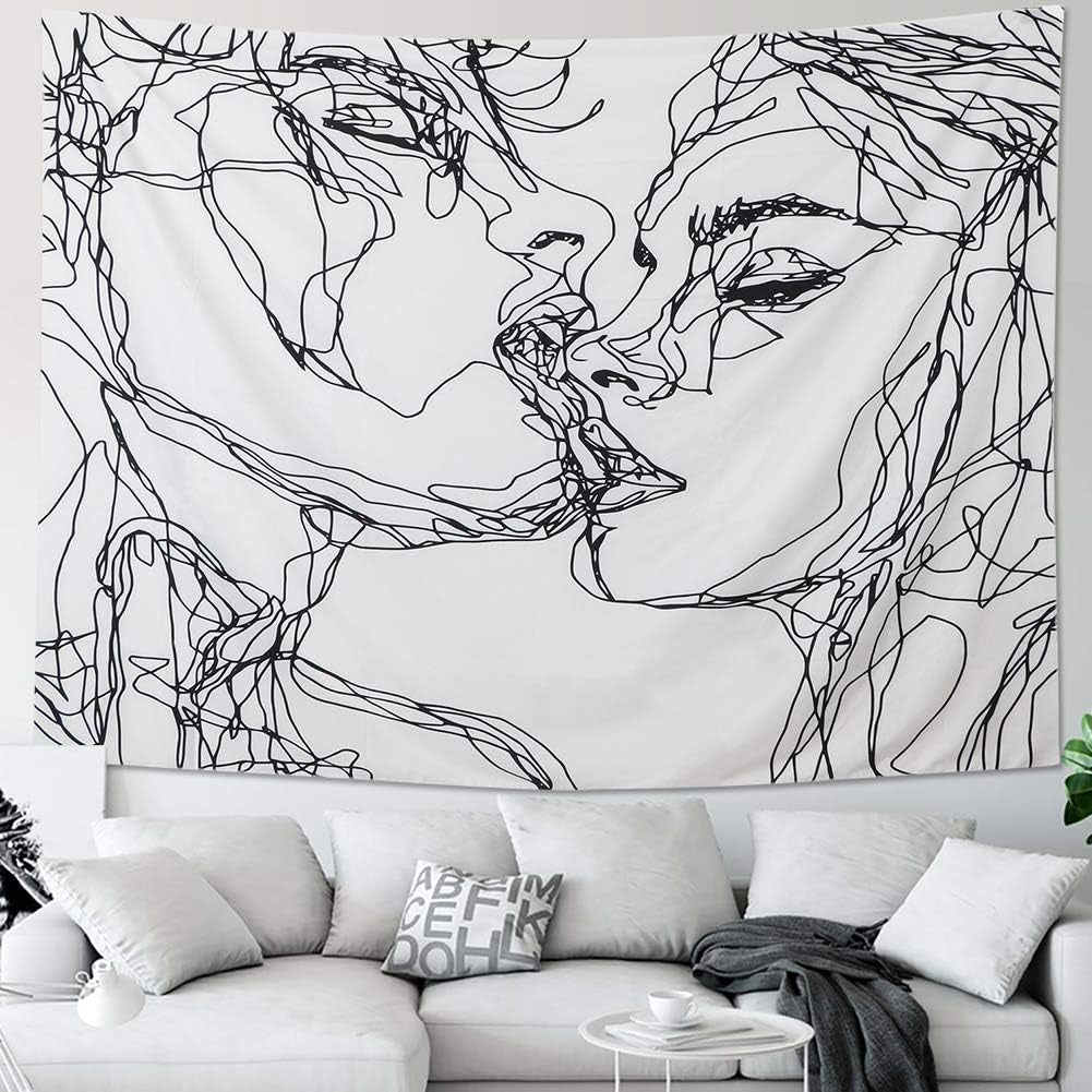 Tapisserie lomohoo croquis abstrait art noir blanc baiser Accueil - Accessoires et Décorations Naty Shop
