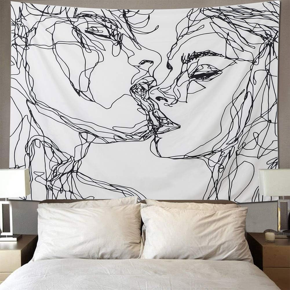 Tapisserie lomohoo croquis abstrait art noir blanc baiser Accueil - Accessoires et Décorations Naty Shop