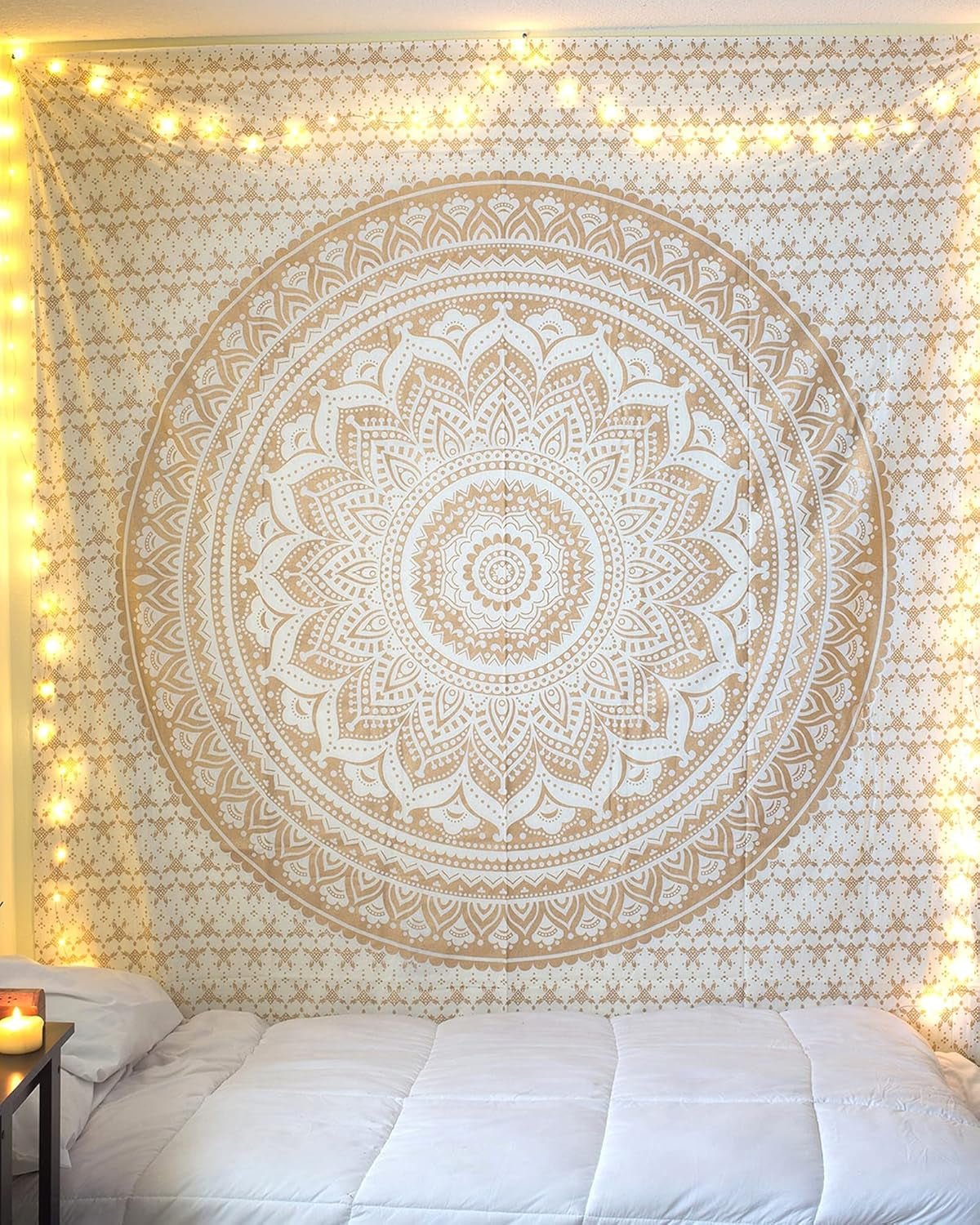Tapisserie Mandala décoration de salle esthétique toile blanche dorée Accueil - Accessoires et Décorations Naty Shop Default Title