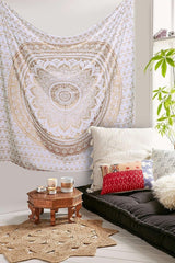 Tapisserie Mandala décoration de chambre esthétique toile blanche dorée Maison - Accessoires et Décorations Naty Shop