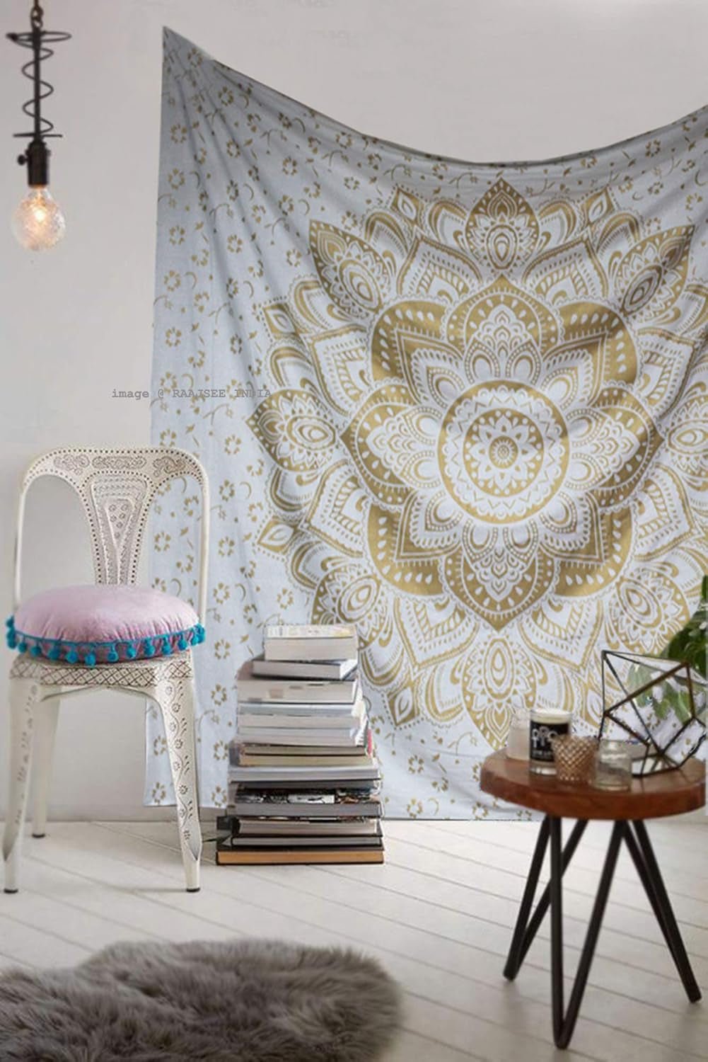 Tapisserie Mandala décoration de chambre toile or blanc Accueil - Accessoires et Décorations Naty Shop Default Title
