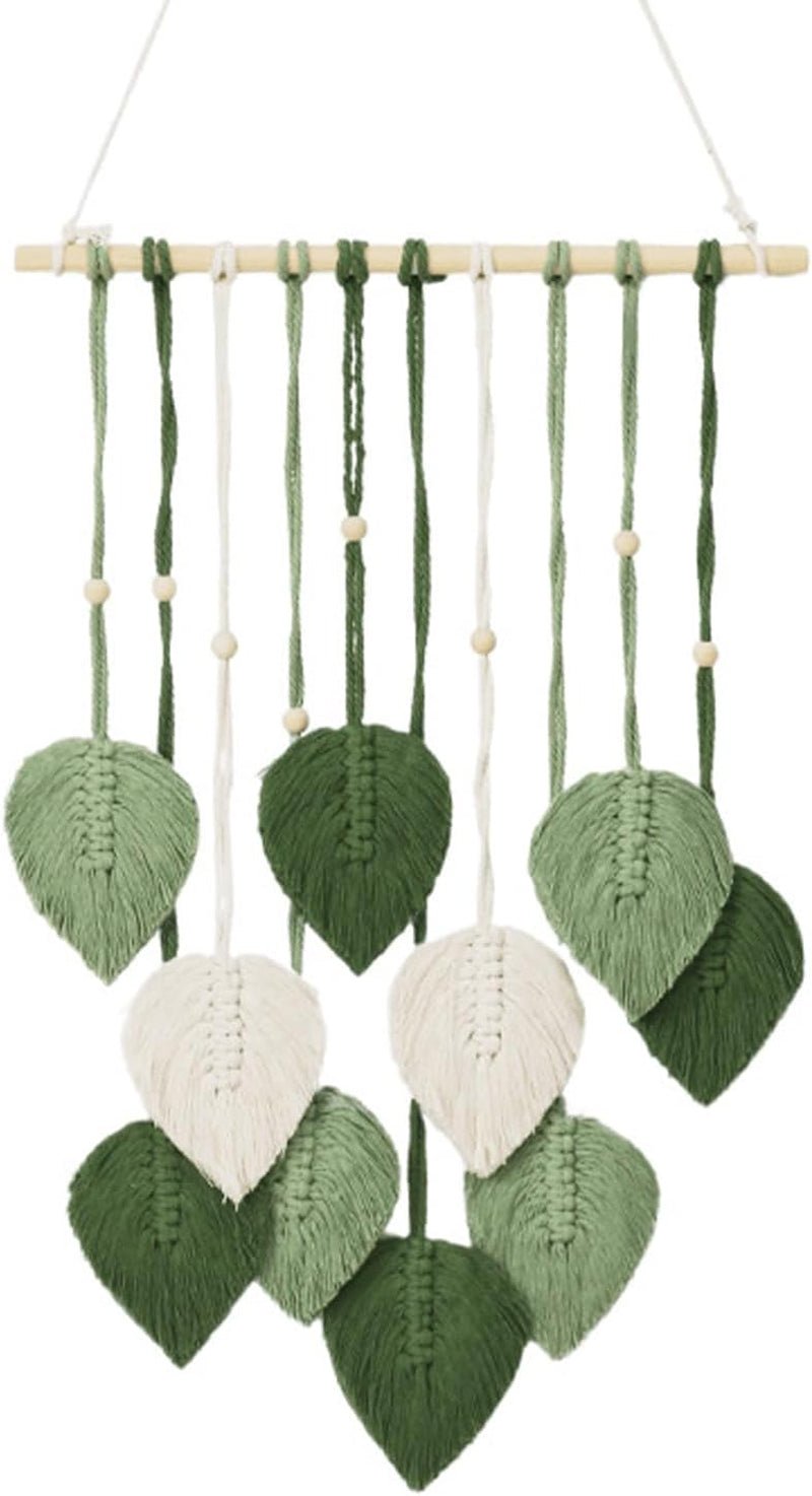 Tapisserie faite main avec perles en bois et feuilles vertes Casa - Accessoires et Décorations Naty Shop