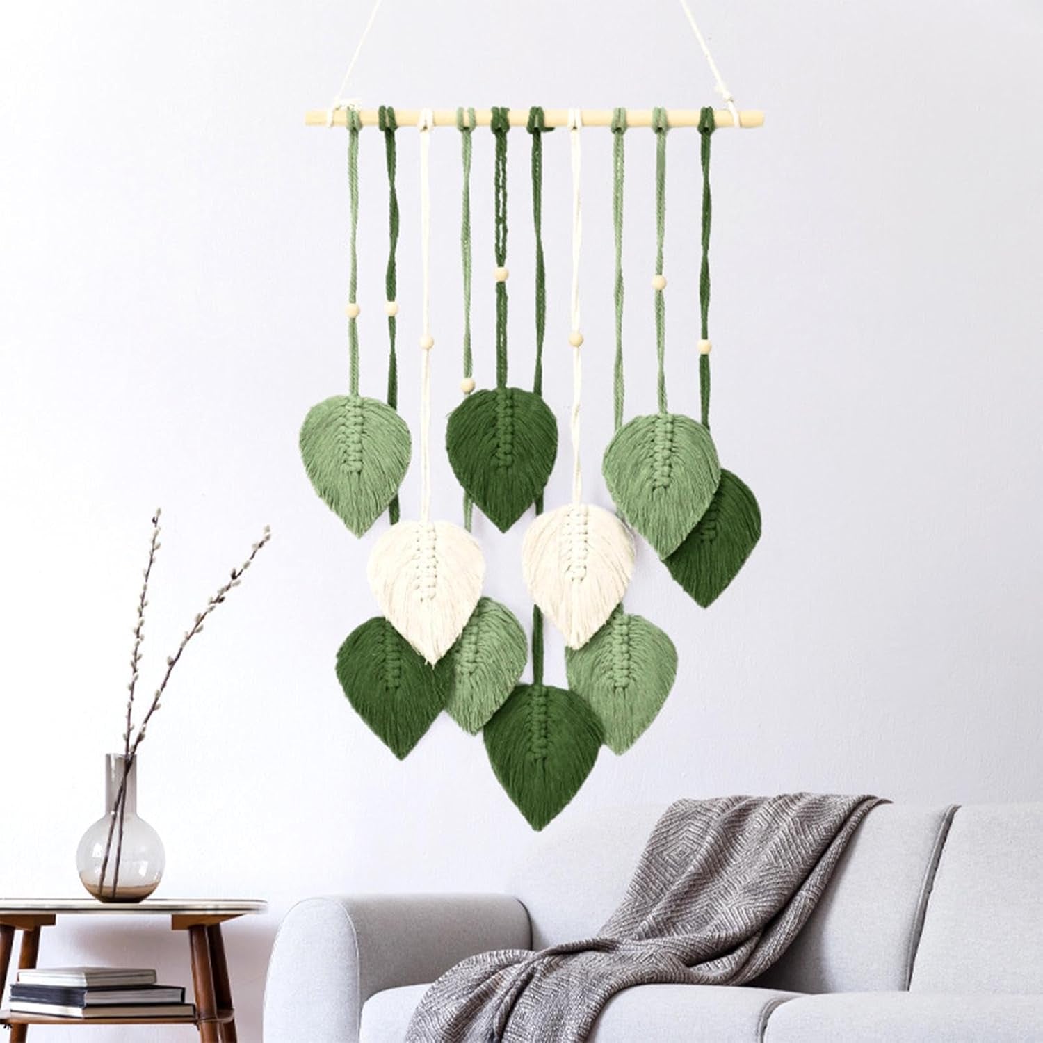Tapisserie artisanale perles en bois feuilles vertes Accueil - Accessoires et Décorations Naty Shop Salutations