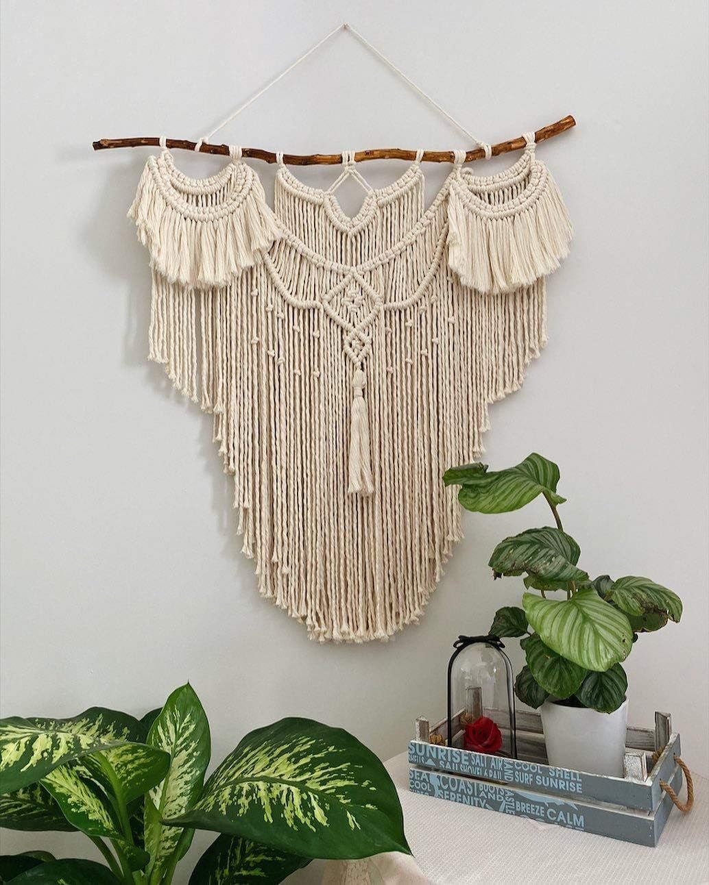 Grande tapisserie bohème naturelle en bois flotté au dessus de la tête de lit Accueil - Accessoires et Décoration Naty Shop