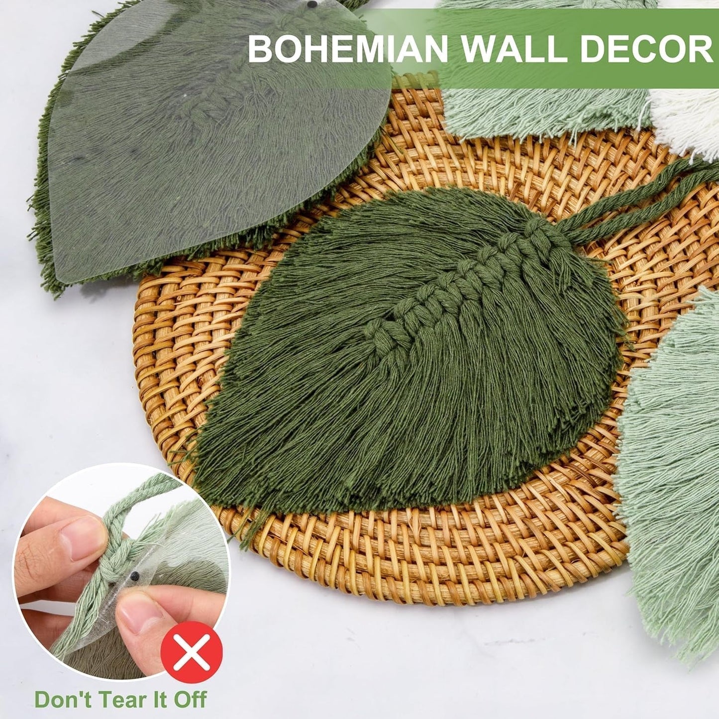 Tapisserie perles en bois feuilles vertes crochet Accueil - Accessoires et Décorations Naty Shop