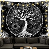Tapisserie arbre de vie noir et blanc tapisserie phases de lune Accueil - Accessoires et Décorations Naty Shop Arbre de vie 150L X 130B Cm