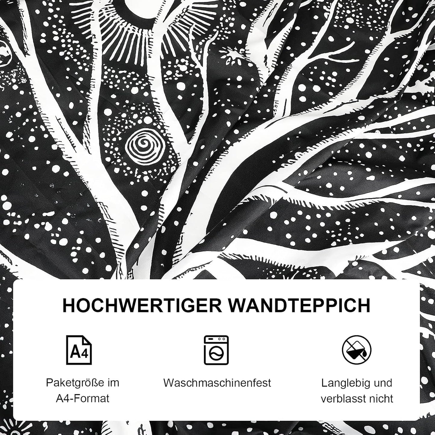 Tapisserie noir blanc arbre vie tapisserie phases lune Maison - Accessoires et Décorations Naty Shop