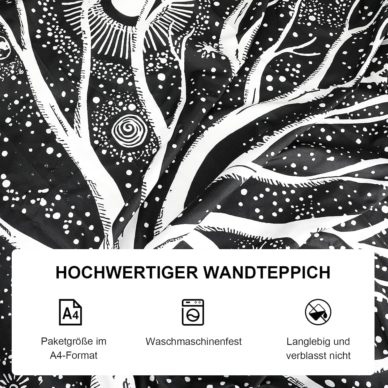 Tapisserie noir blanc arbre vie tapisserie phases lune Maison - Accessoires et Décorations Naty Shop