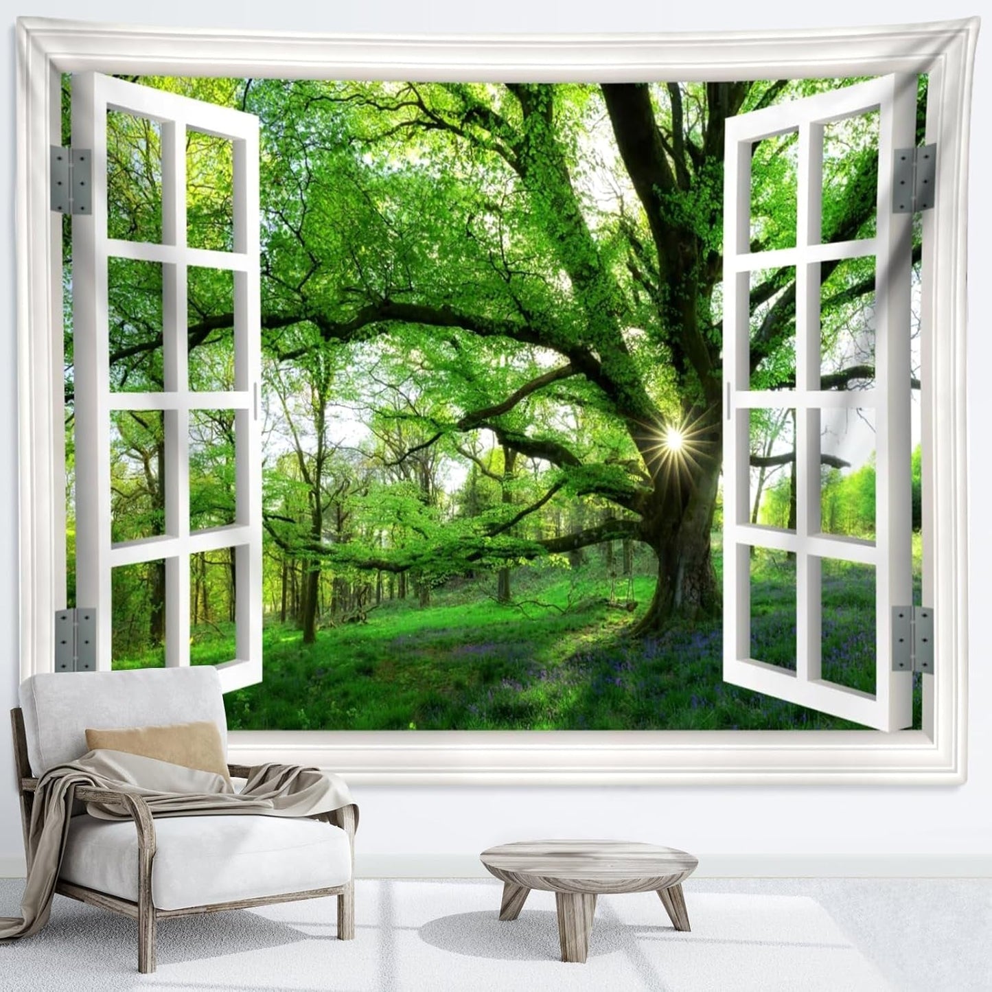 Tapisserie paysage jungle xxl tissu fenêtre forêt Maison - Accessoires et Décorations Naty Shop 240L X 220B Cm