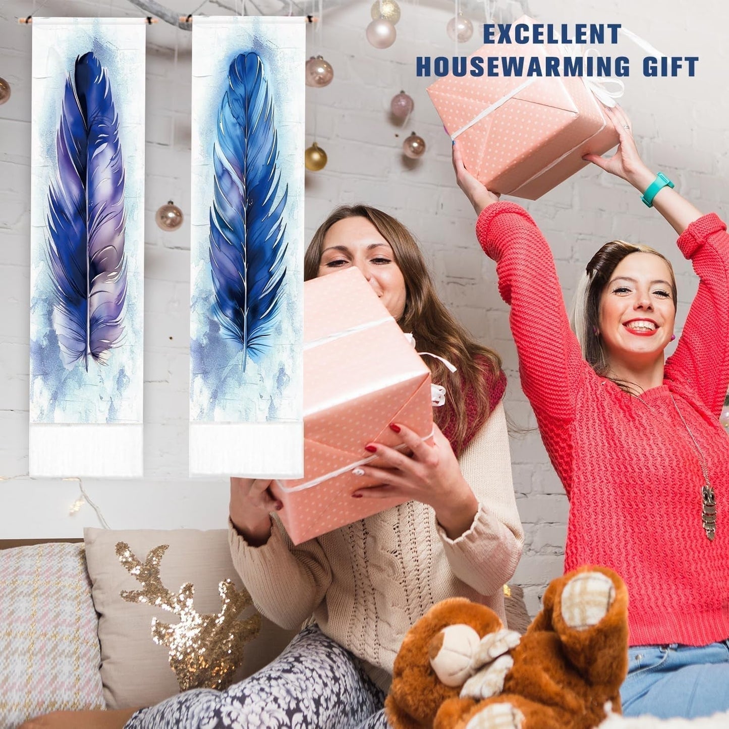 Tapisserie pligreat pack tapis plumes bleu mur vertical Maison - Accessoires et Décorations Naty Shop