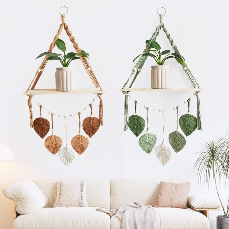 Tapisserie étagère en bois guirlande feuilles tressées Maison - Accessoires et Décorations Naty Shop