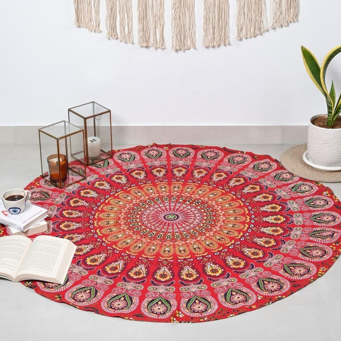 Tapisserie ronde paon mandala centimètres roundie hippie fille Casa - Accessoires et Décorations Naty Shop Rouge doré D-48"