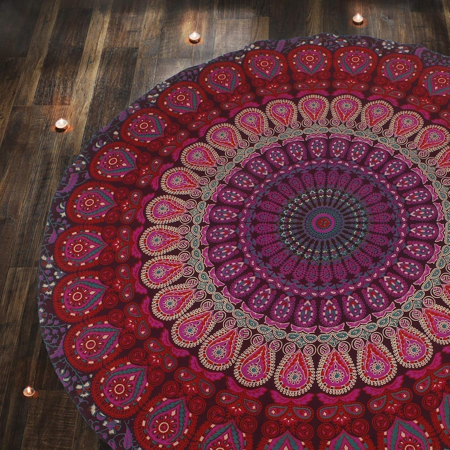 Tapisserie ronde paon mandala centimètres roundie visage hippie Accueil - Accessoires et Décorations Naty Shop Violet rose 183L X 183B Cm