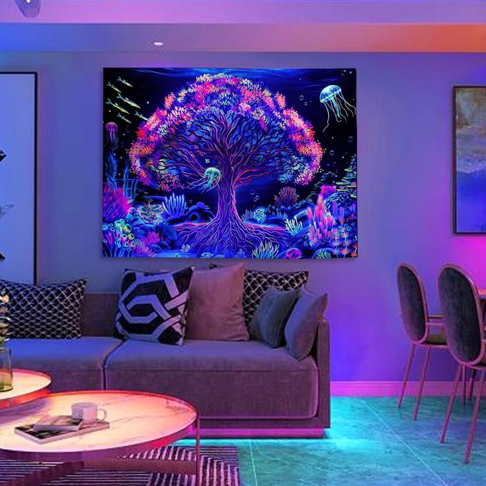 Tapisserie suaywo psychédélique fluorescent arbre vie chambre Maison - Accessoires et Décorations Naty Shop