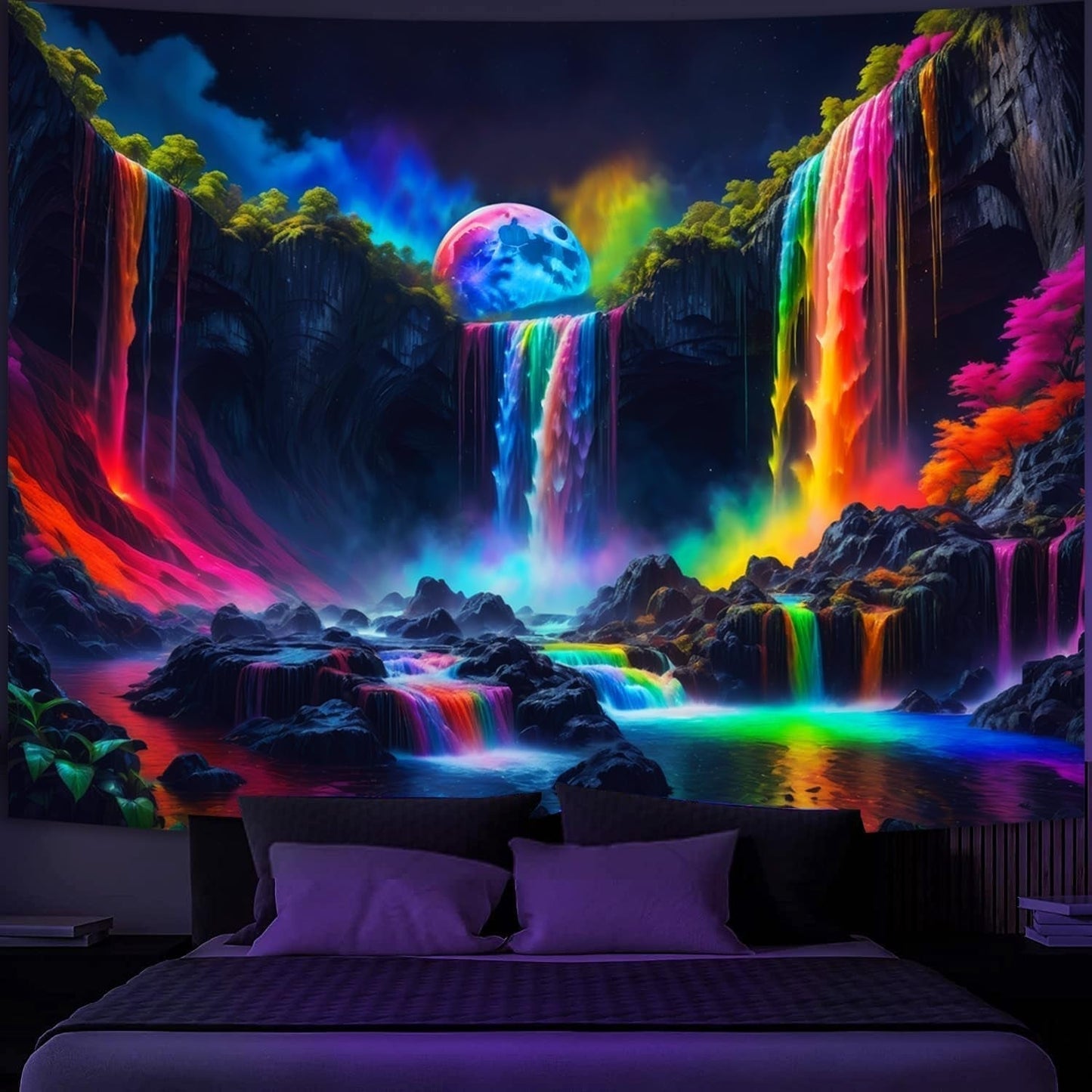 Tapisserie tapisserie cascade planétaire fantaisie lumière noire Maison - Accessoires et Décorations Naty Shop 150L X 130B Cm