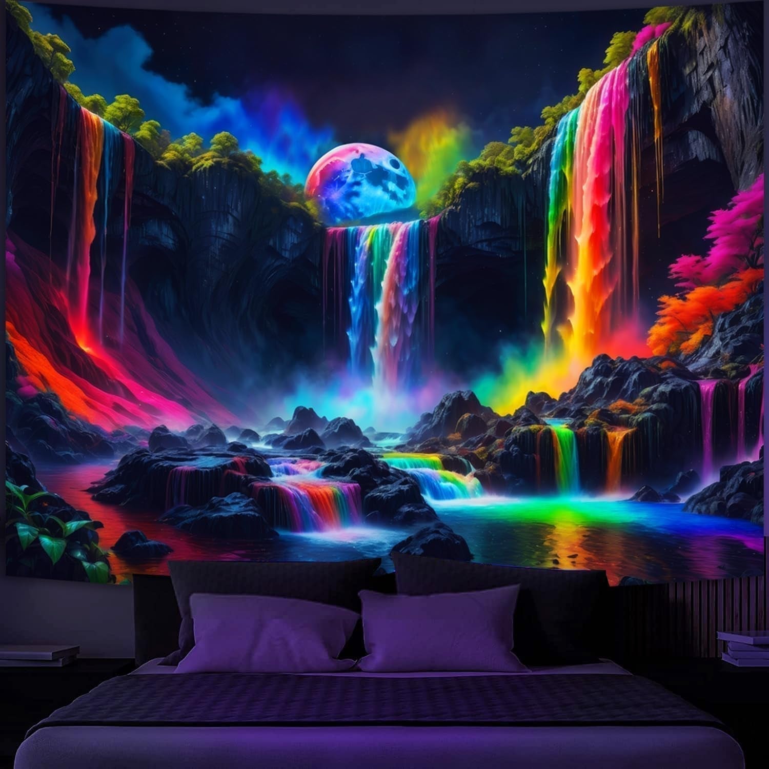 Tapisserie tapisserie cascade planétaire fantaisie lumière noire Maison - Accessoires et Décorations Naty Shop 150L X 130B Cm