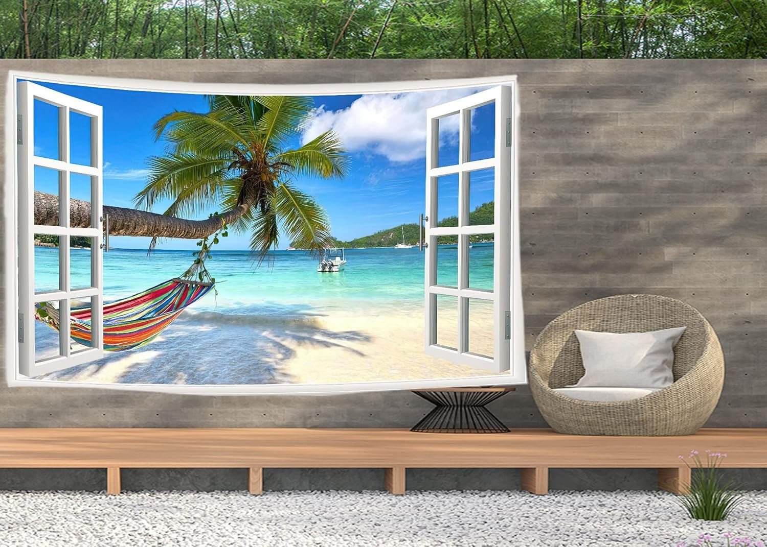 Tapisserie ulticool vue plage mer palmier hamac Accueil - Accessoires et Décoration Naty Shop