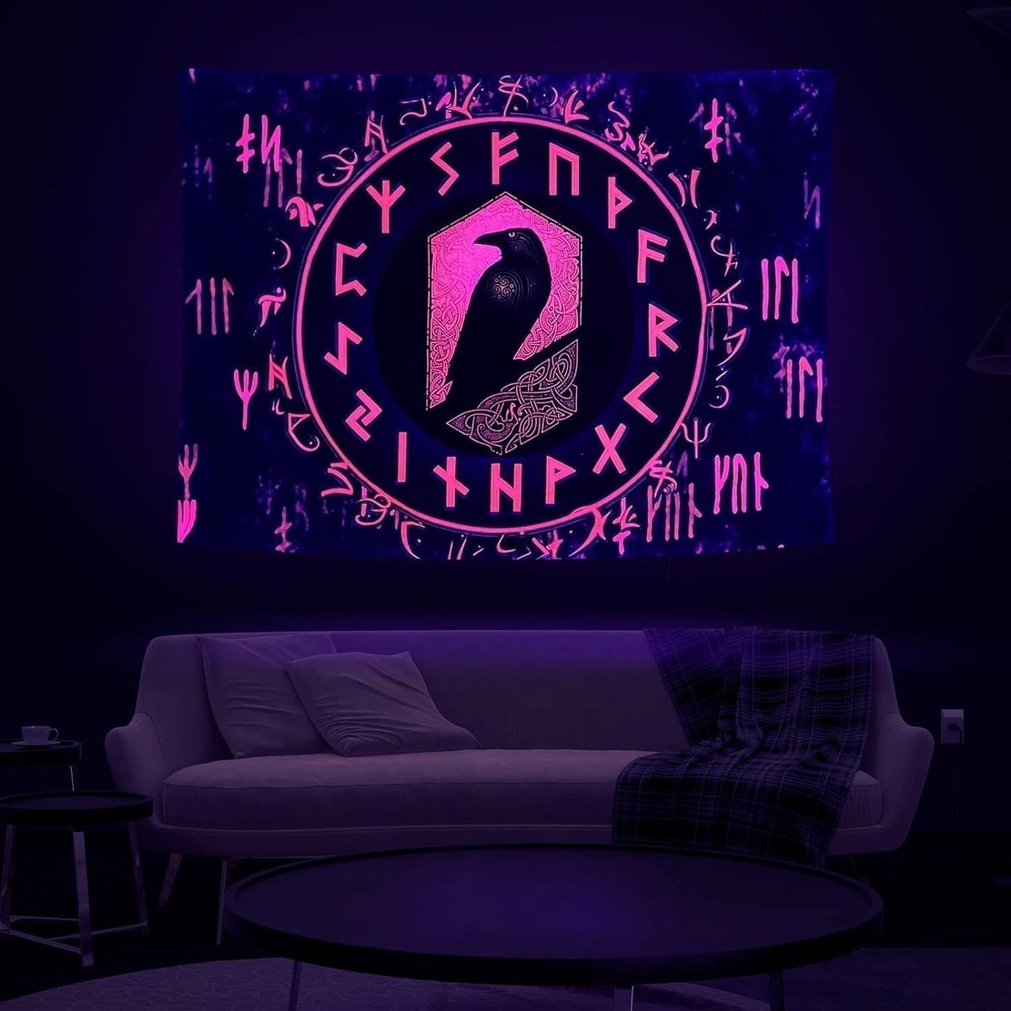 Tapisserie Viking blacklight réactive rouge méditation runes odins Accueil - Accessoires et Décorations Naty Shop